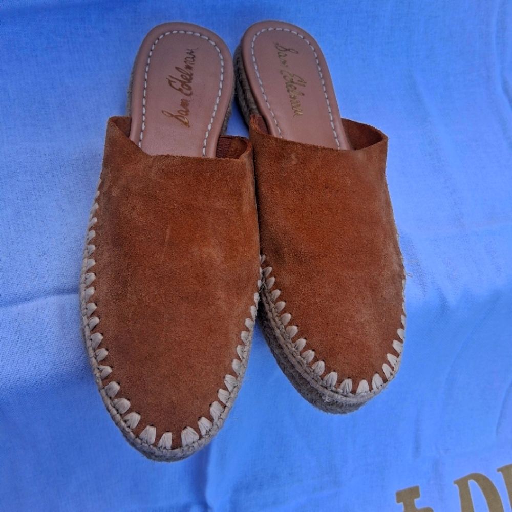 Brown Suede Espadrille Mules